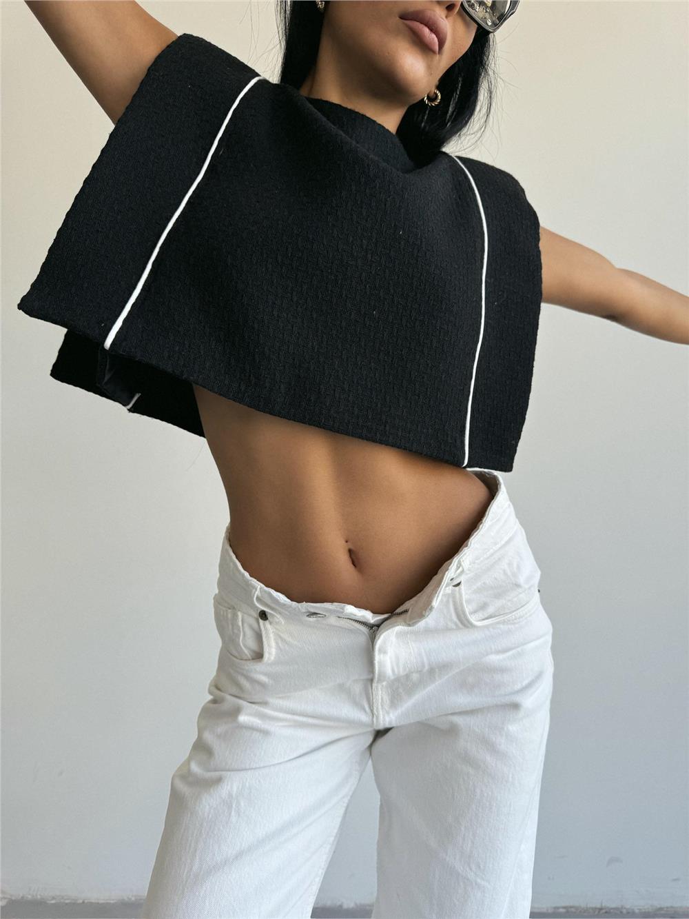CHANEL VATKALI CROP BLUZ - Siyah