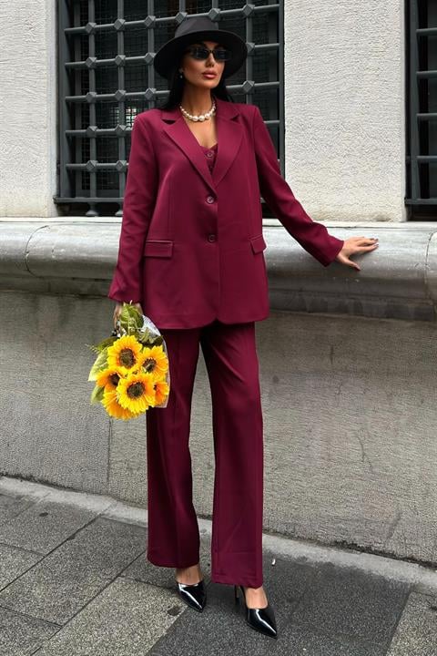 Cherries Büstiyerli Üçlü Takım 9891 BORDO L