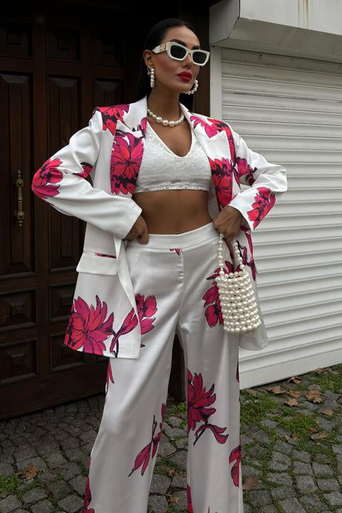 Çiçekli Chanel Saten Takım 10040