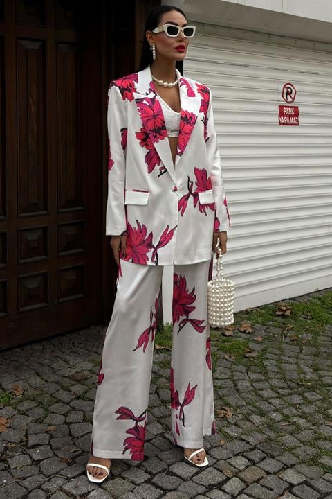 Çiçekli Chanel Saten Takım 10040 MULTİ L