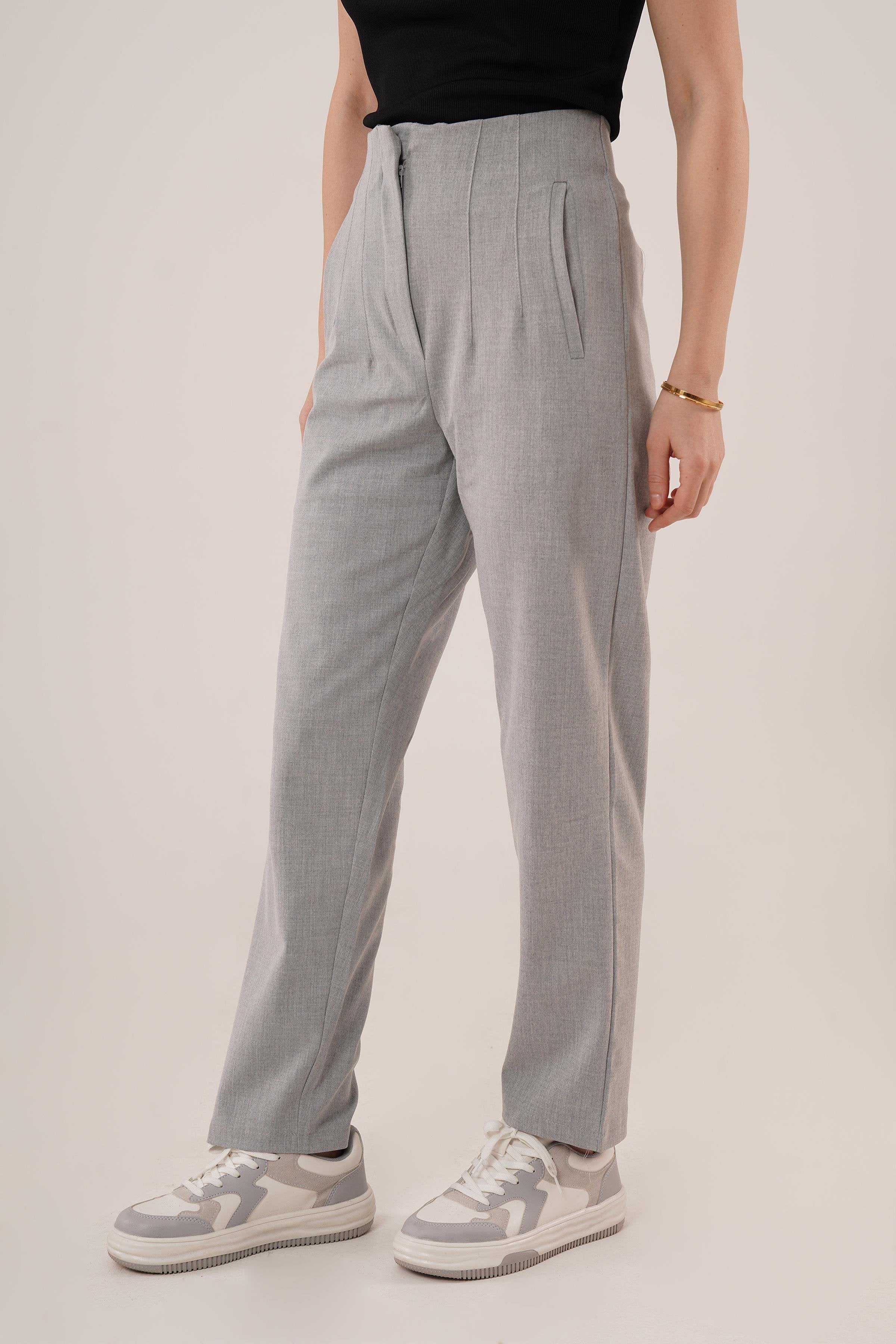 Çift Pens Detaylı Toptan Gri Pantolon Gri S
