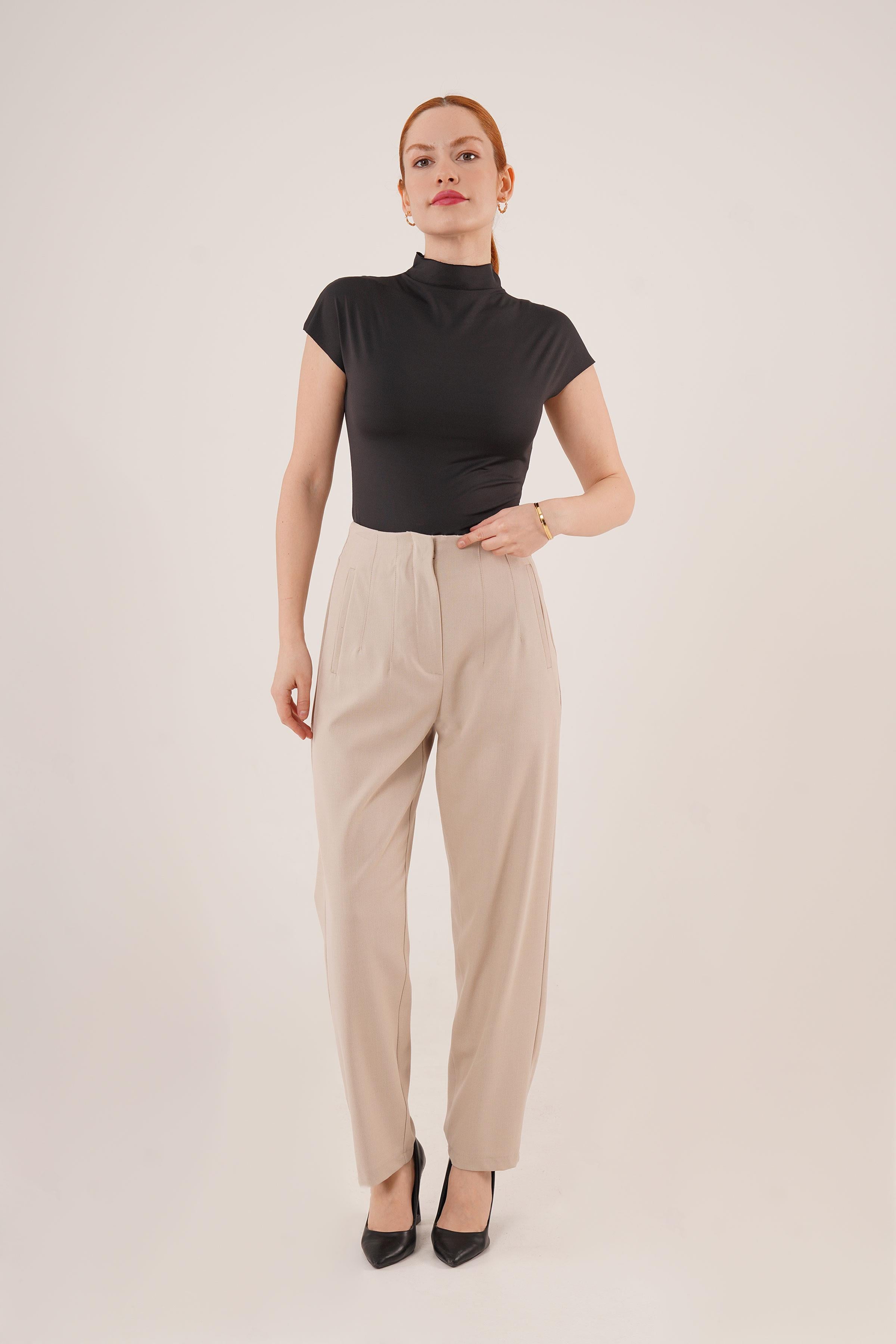 Çift Pens Detaylı Toptan Krem Pantolon