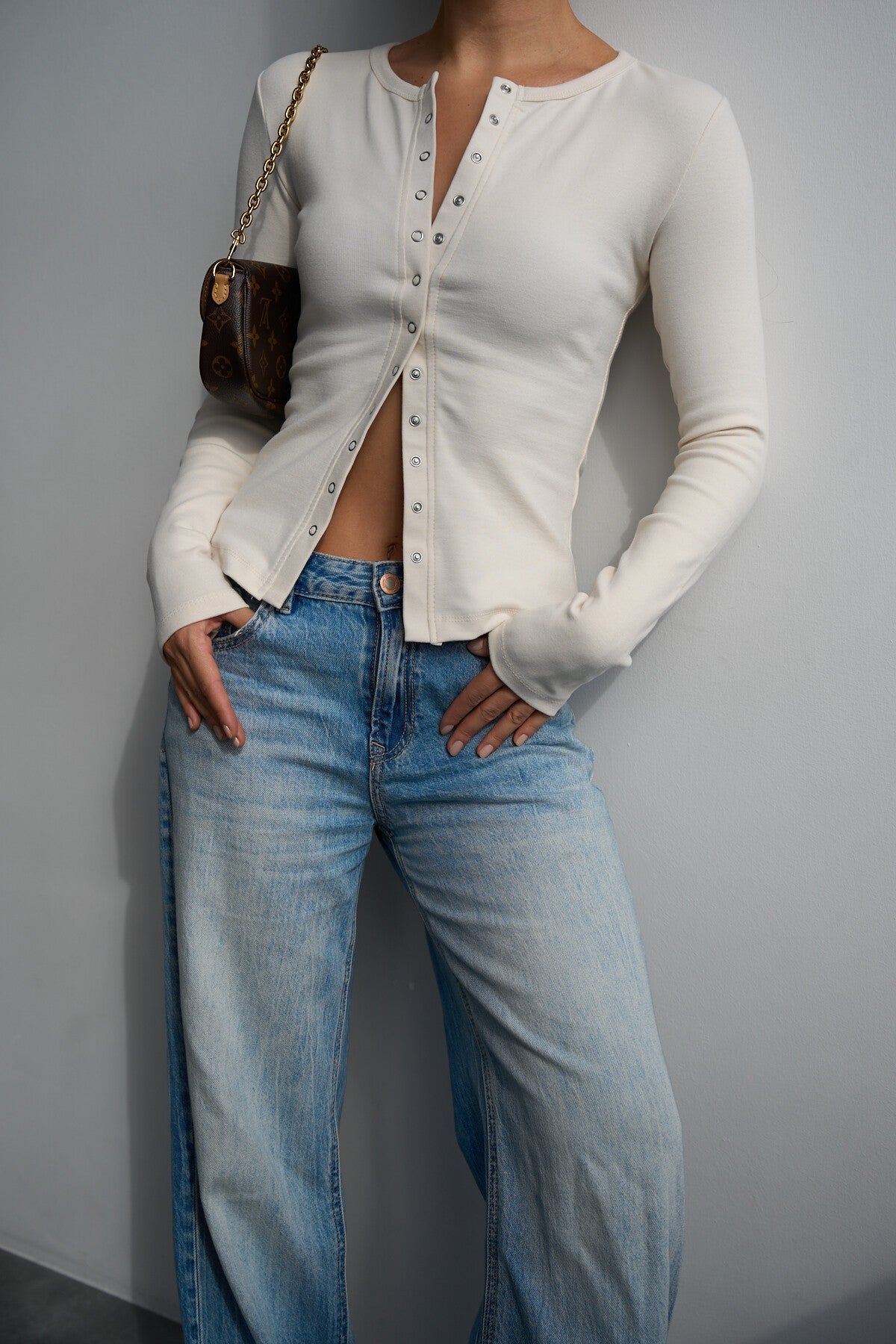 White Snap-Front Blouse