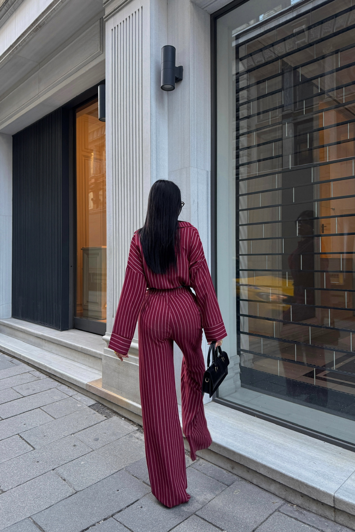 ÇİZGİLİ BLUZ  - PANTOLON TAKIM - Bordo