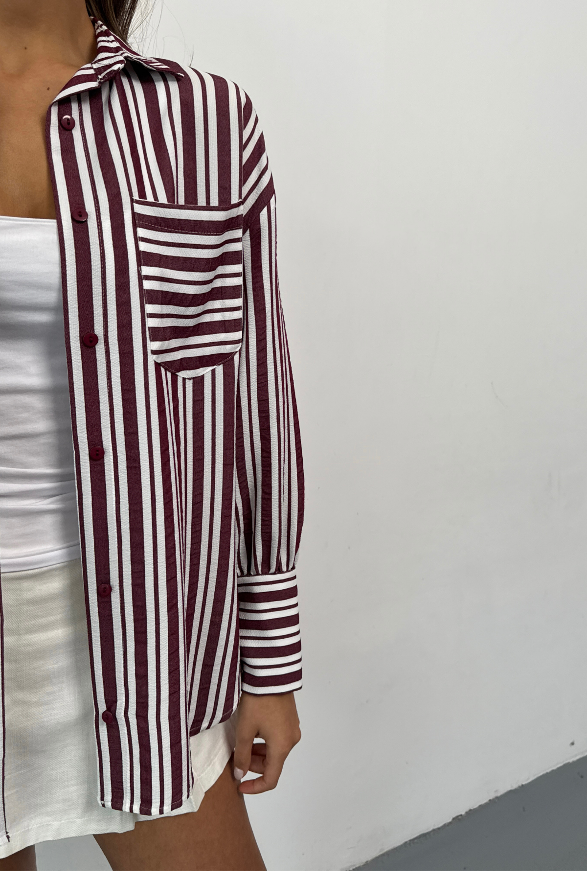 ÇİZGİLİ GÖMLEK - Bordo