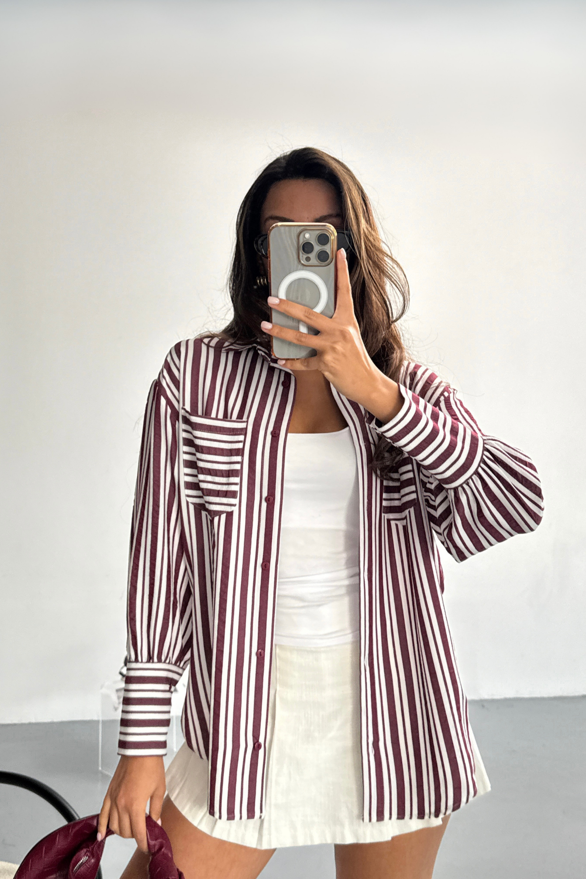 ÇİZGİLİ GÖMLEK - Bordo