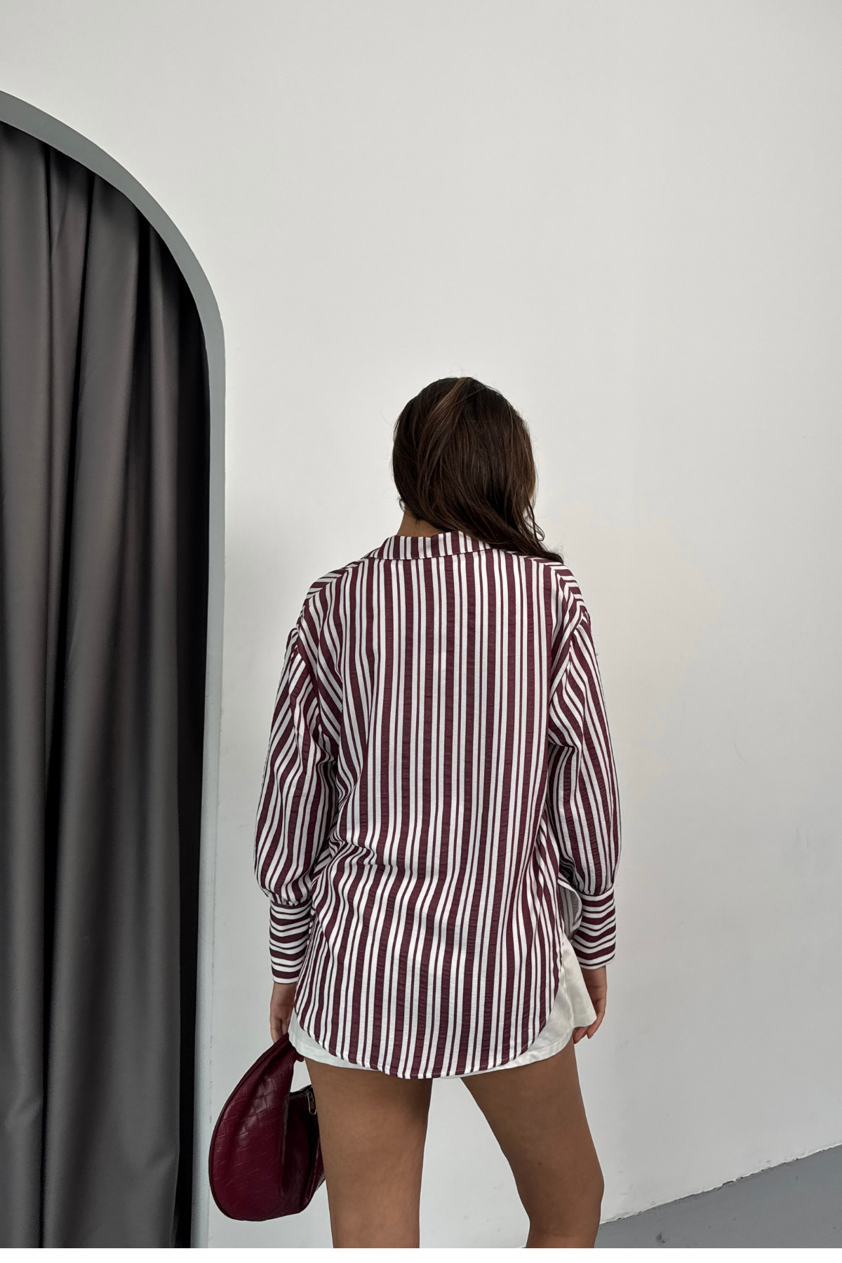 ÇİZGİLİ GÖMLEK - Bordo