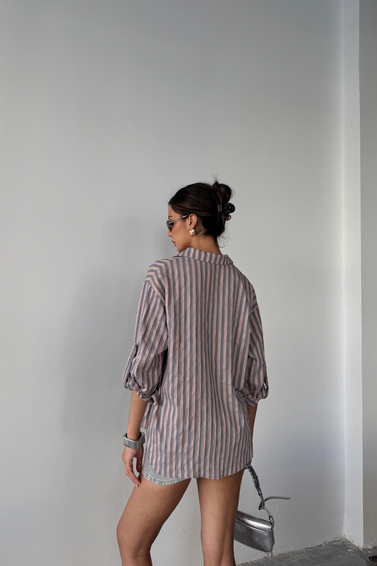 ÇİZGİLİ GÖMLEK  KETEN - Antrasit