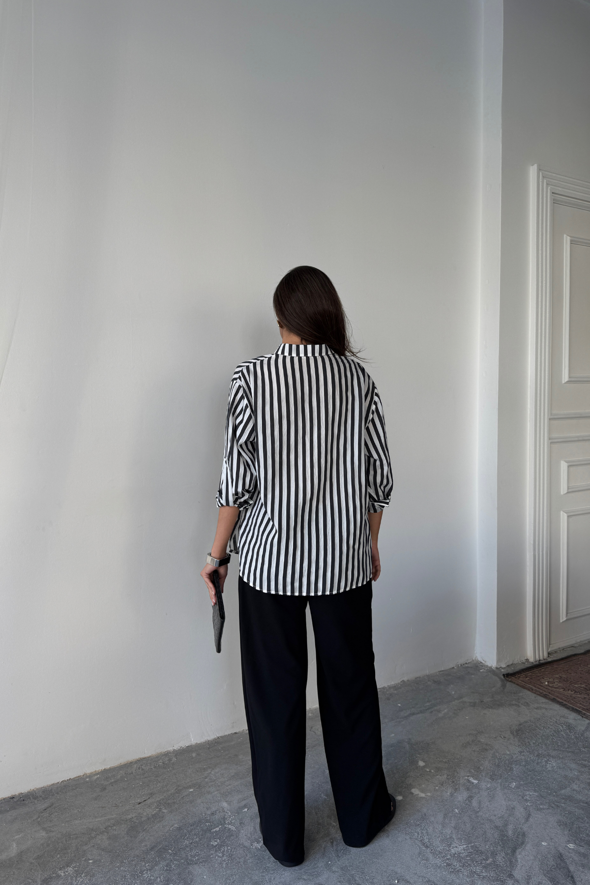 ÇİZGİLİ GÖMLEK  KETEN - Siyah