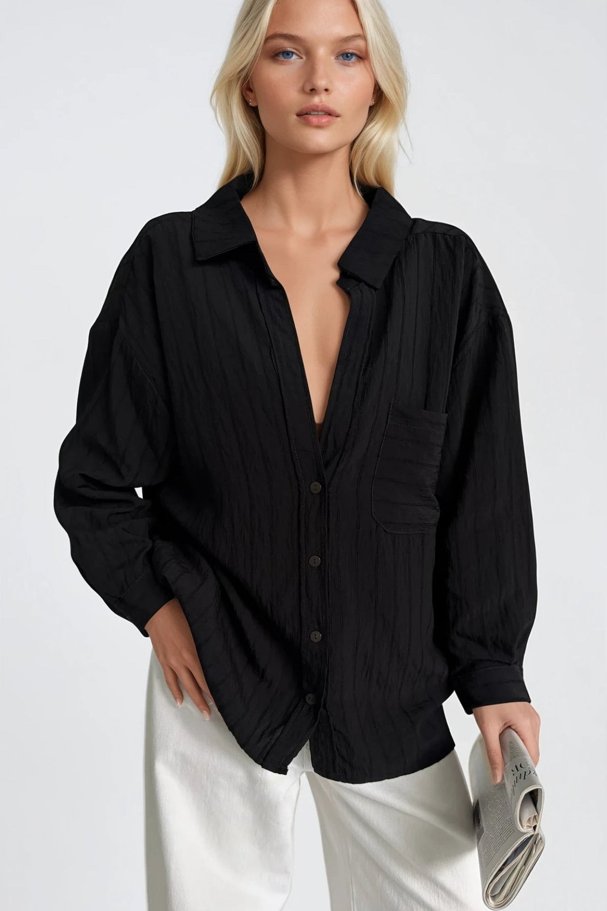 Çizgili Oversize Modal Gömlek - Vizon