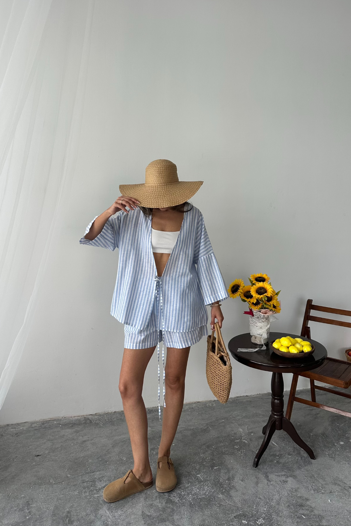 ÇİZGİLİ TUNİK -  ŞORT TAKIM - Mavi