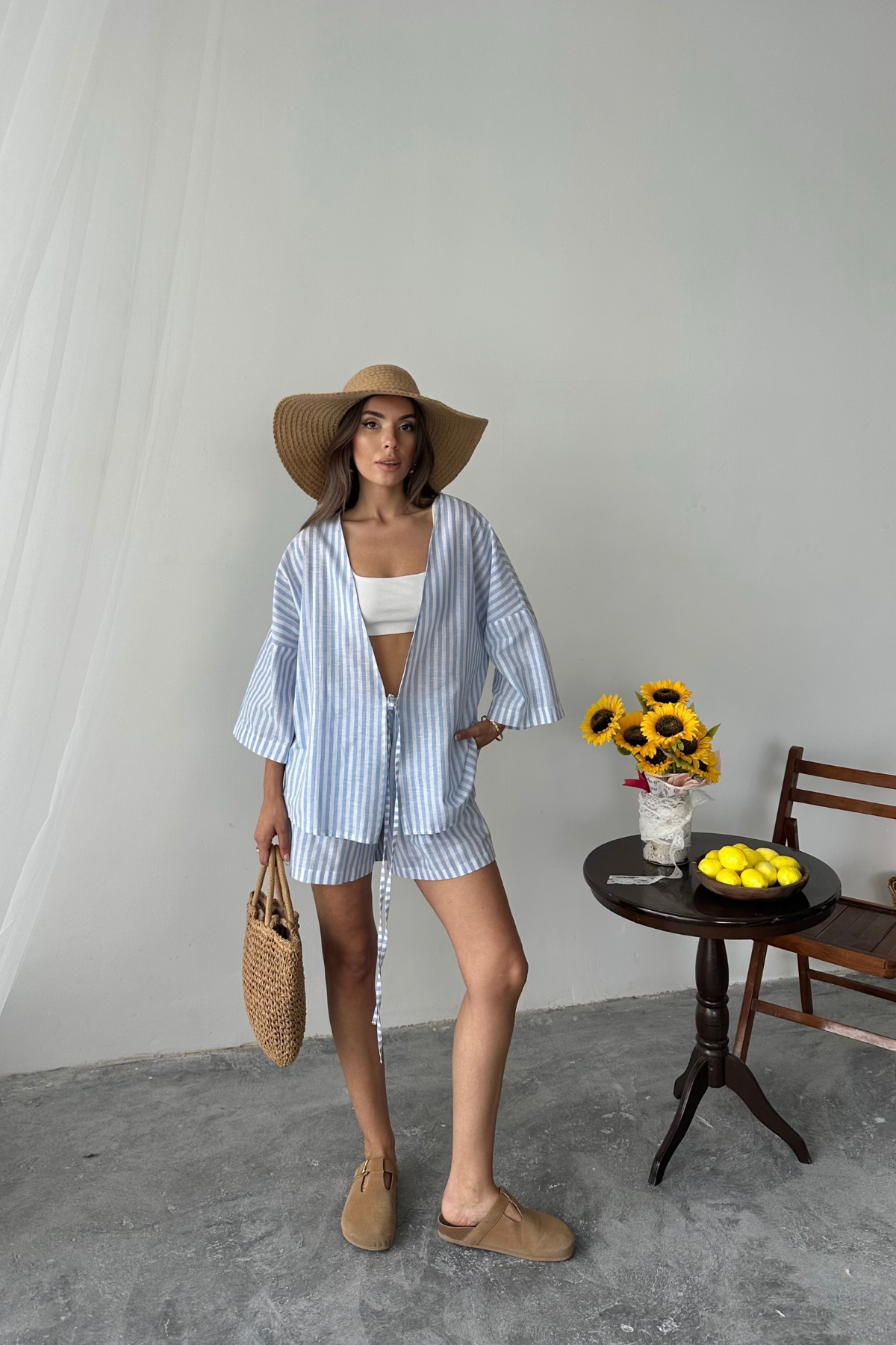 ÇİZGİLİ TUNİK -  ŞORT TAKIM - Mavi