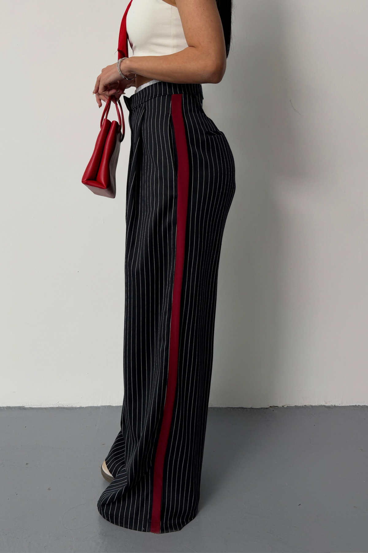 ÇİZGİLİ YANLAR ŞERİT DETAYLI PANTOLON - Lacivert