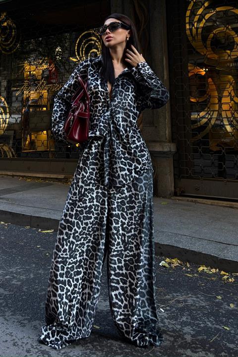 Cosy Animal Desen Kadife Takım 9918 SİYAH L