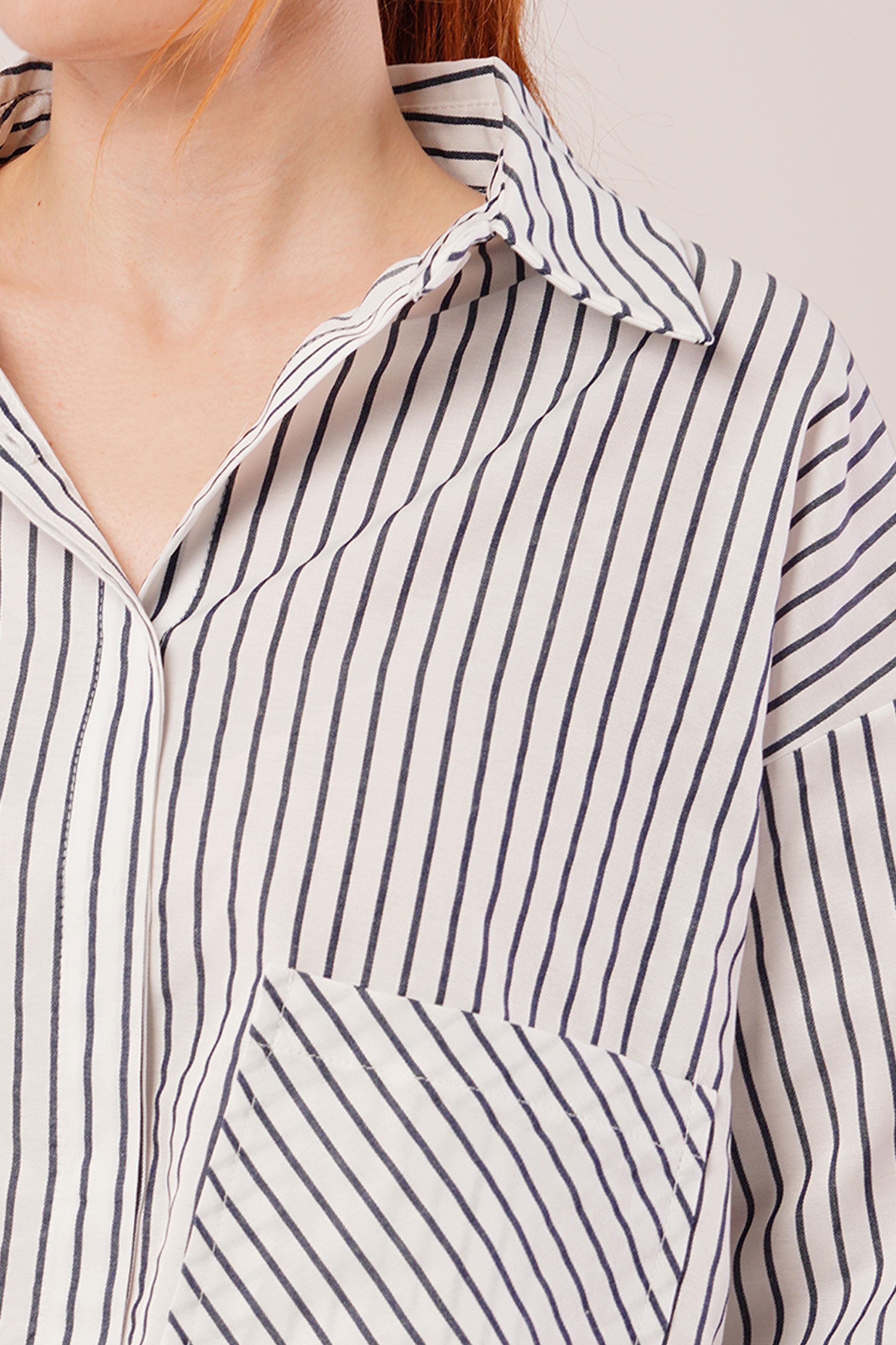 Crop Model Cepli Ve Çizgili Beyaz Toptan Gömlek