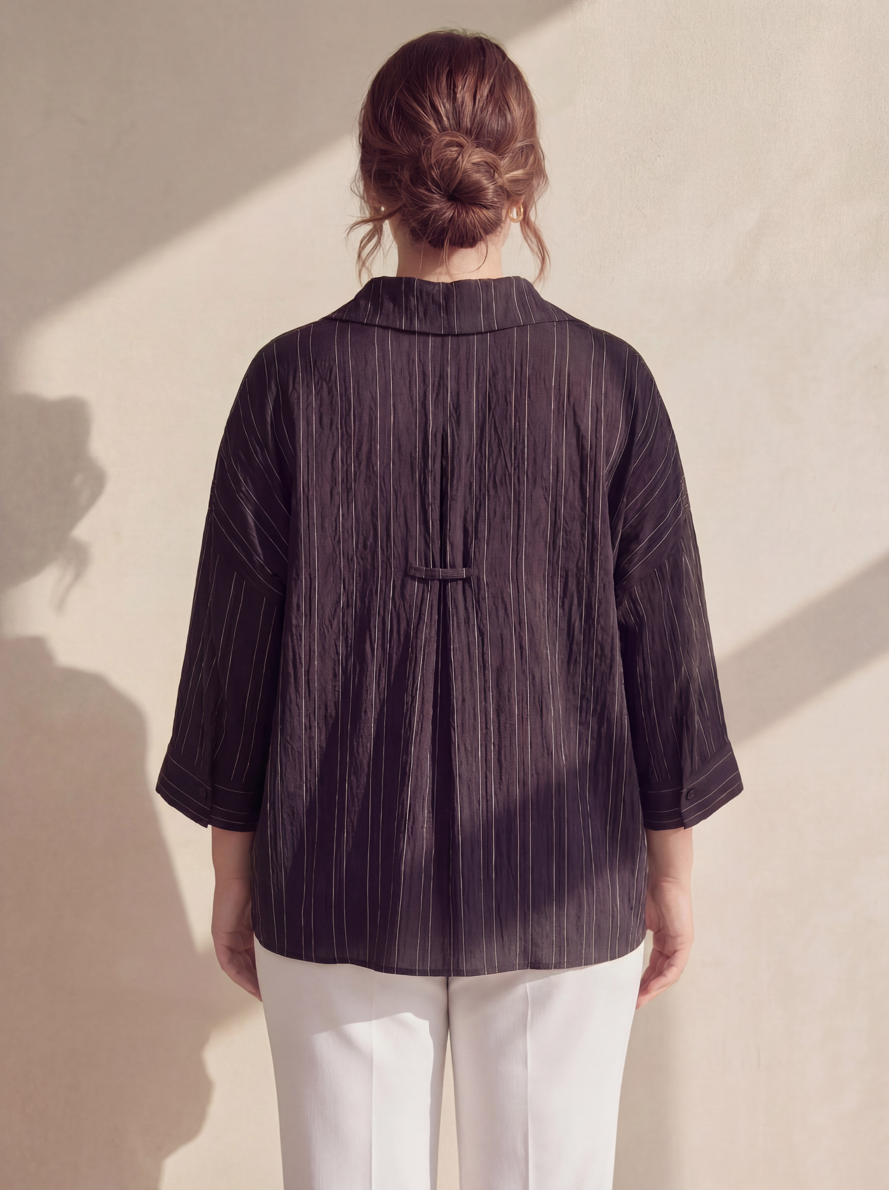 Plus Size Striped Viscose Shirt Black