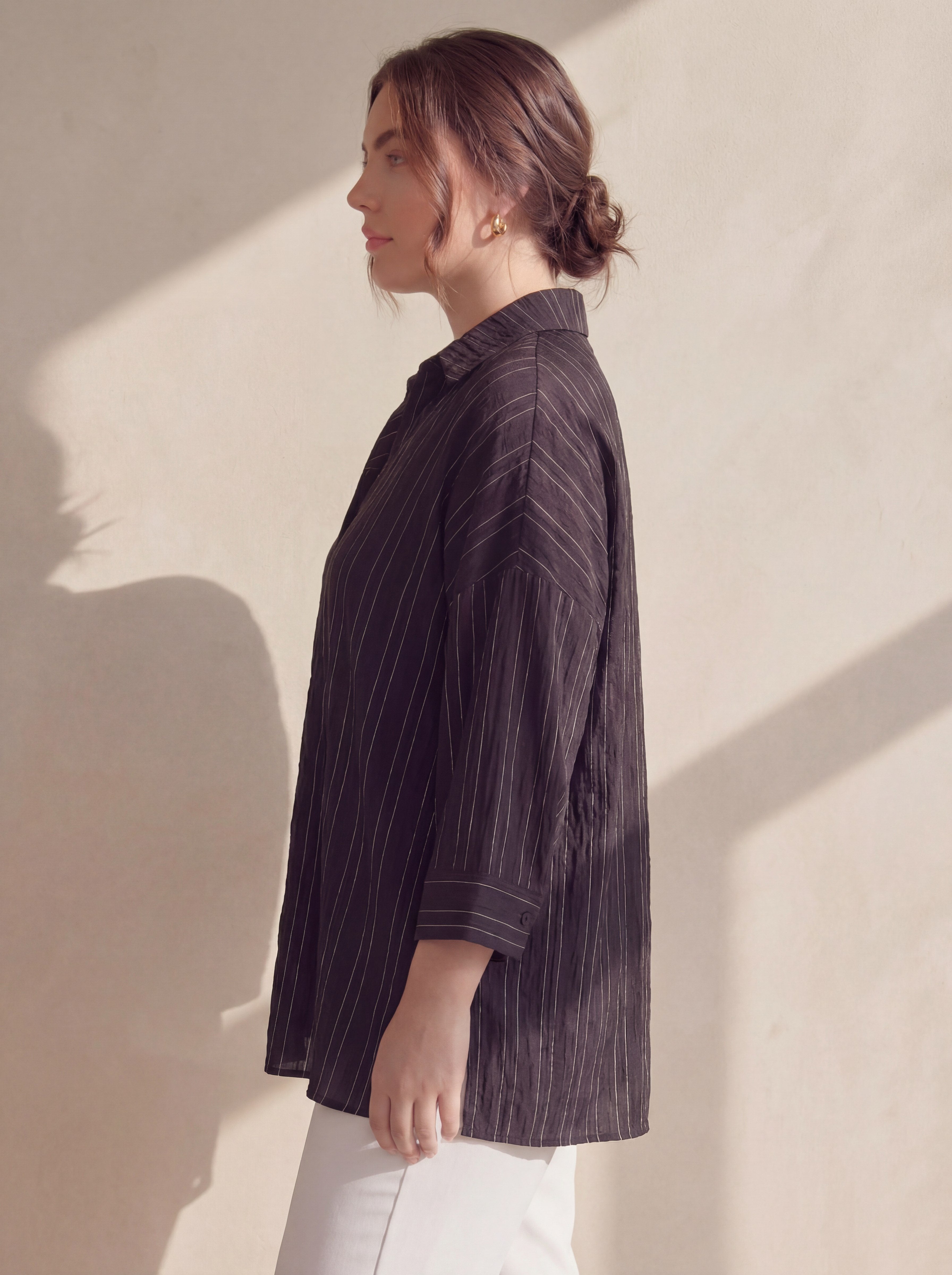 Plus Size Striped Viscose Shirt Black