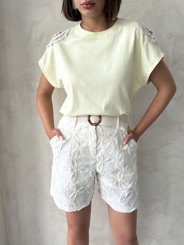 Omuzu Dantelli t - Shirt - Sarı