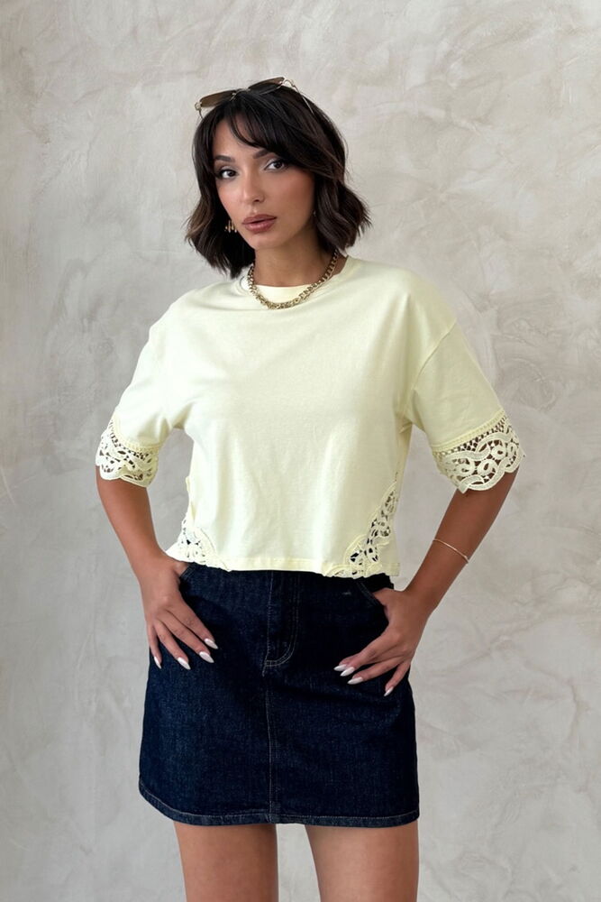Dantel Detaylı Crop Toptan Tişört