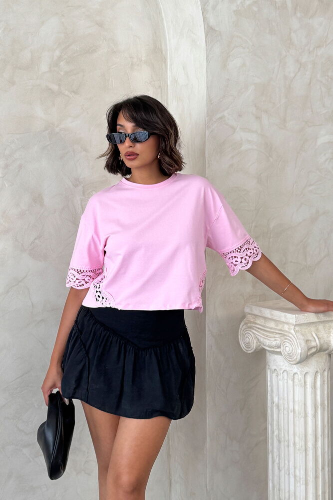 Dantel Detaylı Crop Toptan Tişört