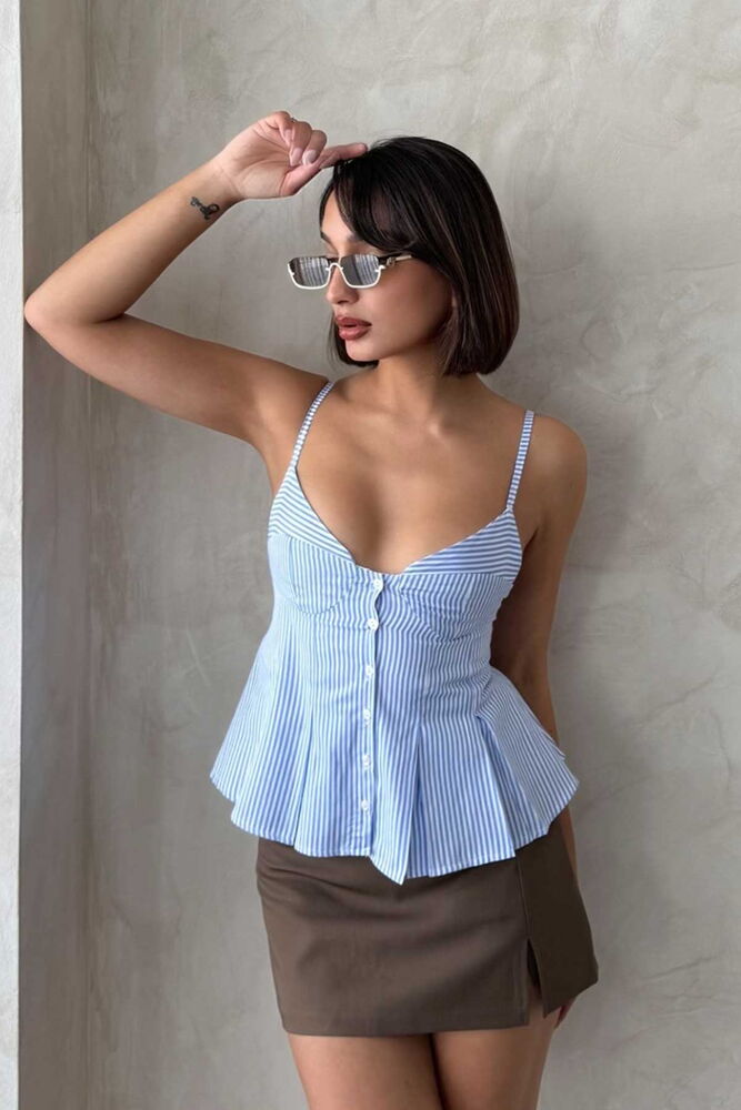 Çizgili Askılı Bluz