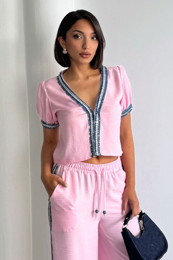 Kot Detaylı Ceket   Pembe