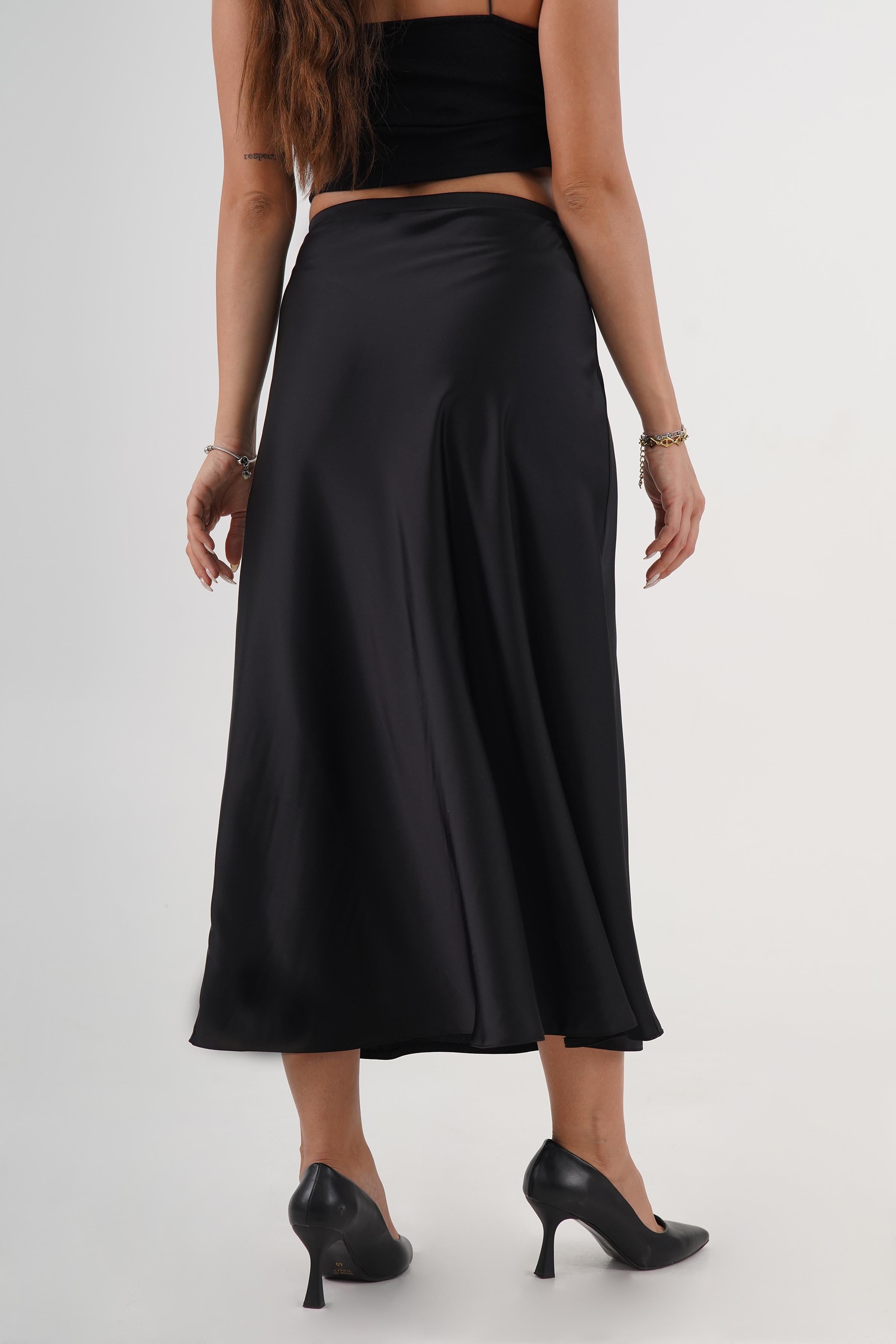 Volan Kesim Uzun Toptan Siyah Saten Etek
