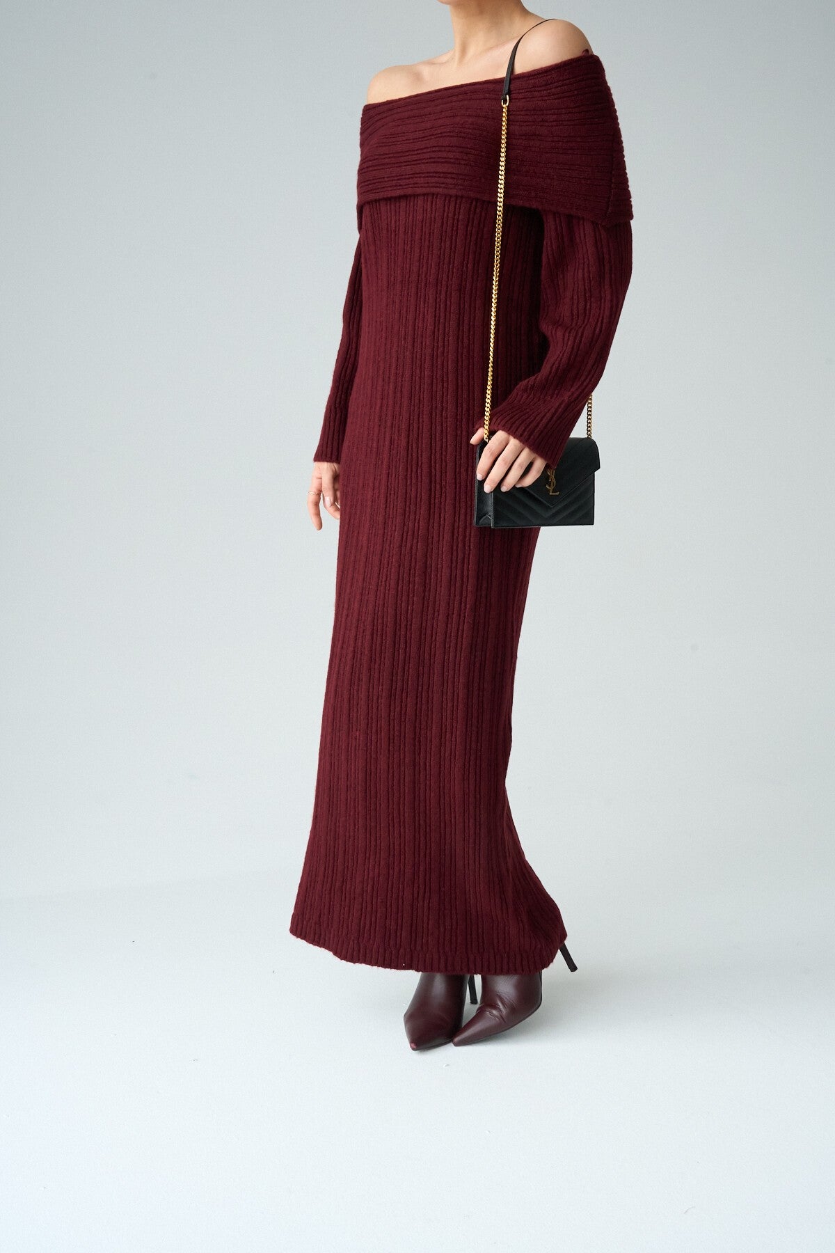 Bordo Degaje Yaka Elbise