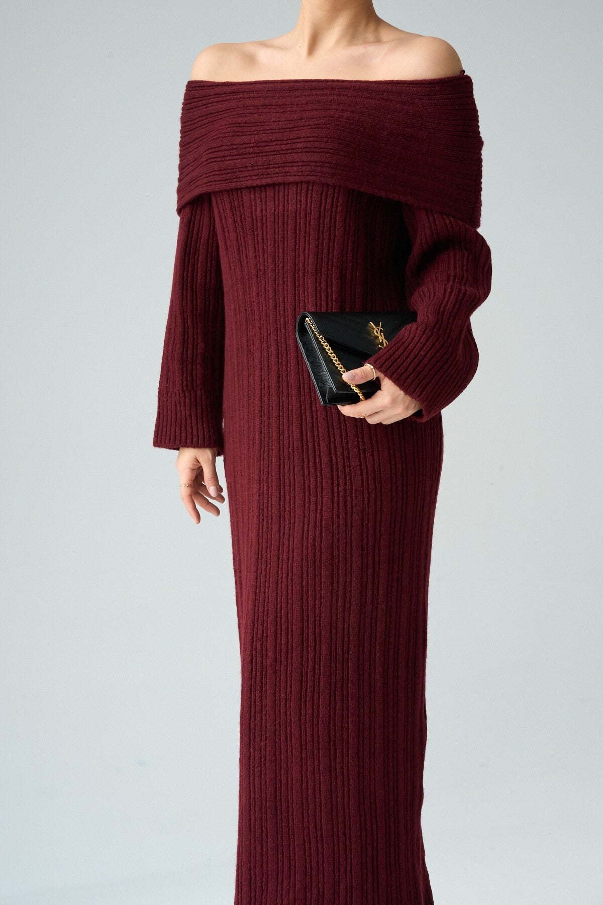 Bordo Degaje Yaka Elbise