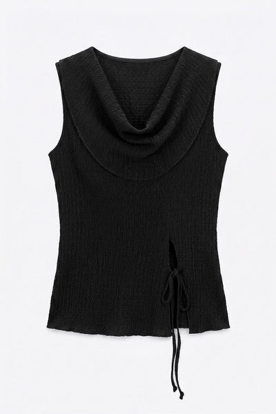Cowl Neck Textured Tie Detailed Blouse