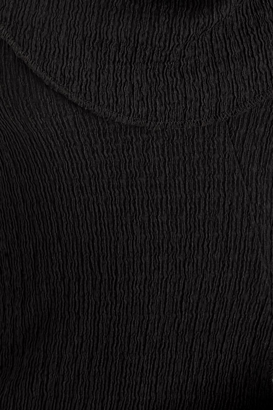Cowl Neck Textured Tie Detailed Blouse
