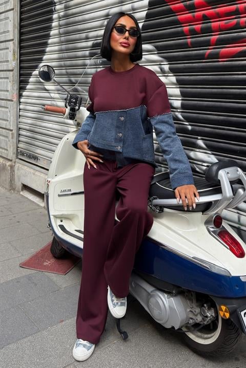 Denim Garnili Asimetrik Modal Takım 10269