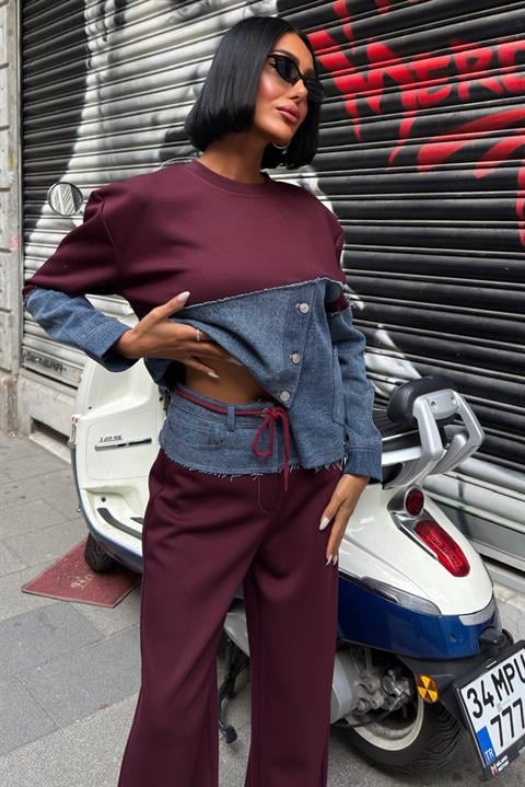 Denim Garnili Asimetrik Modal Takım 10269