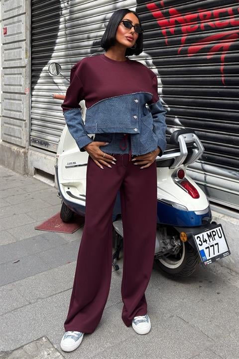 Denim Garnili Asimetrik Modal Takım 10269