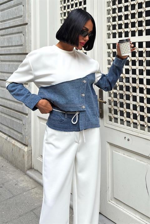 Denim Garnili Asimetrik Modal Takım 10269