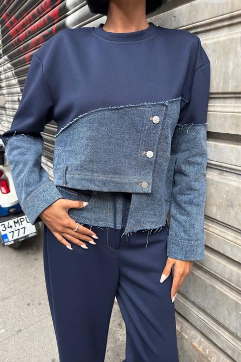 Denim Garnili Asimetrik Modal Takım 10269