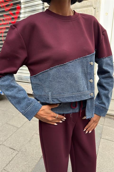 Denim Garnili Asimetrik Modal Takım 10269