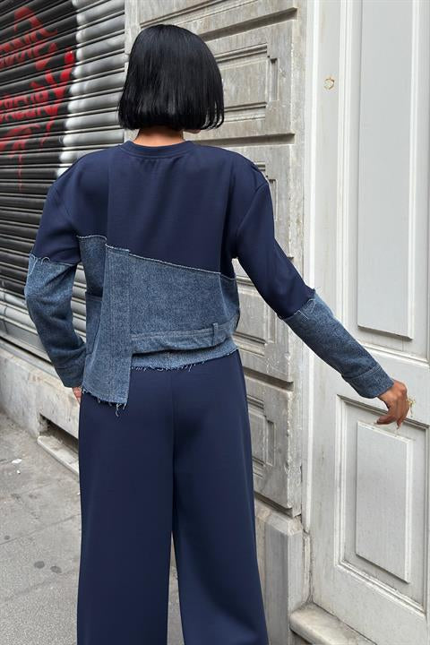 Denim Garnili Asimetrik Modal Takım 10269