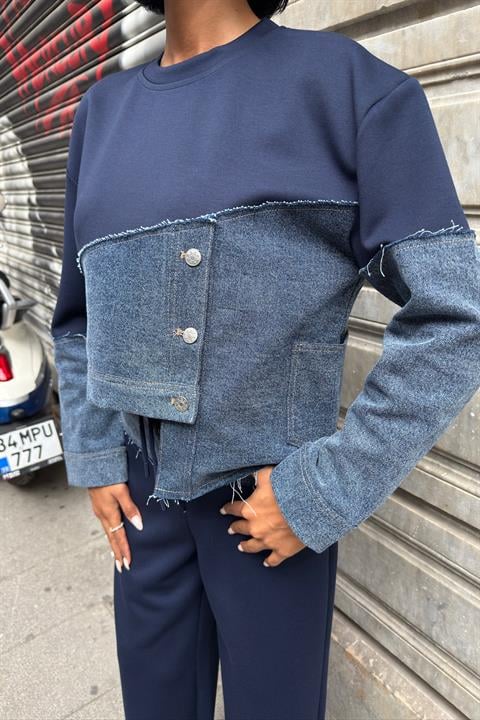 Denim Garnili Asimetrik Modal Takım 10269