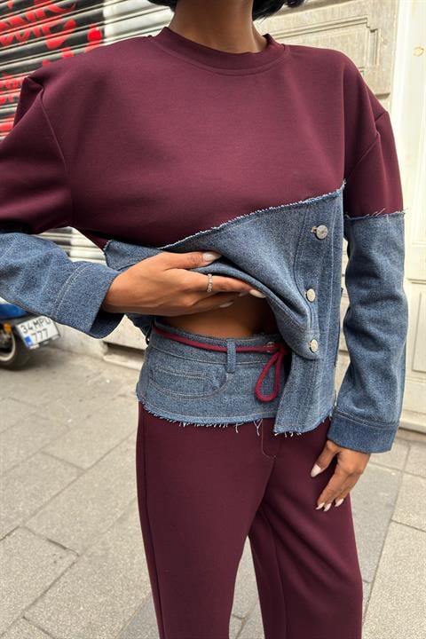 Denim Garnili Asimetrik Modal Takım 10269