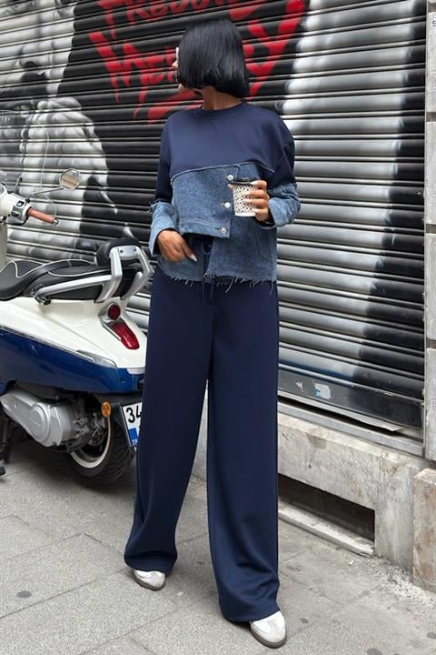 Denim Garnili Asimetrik Modal Takım 10269