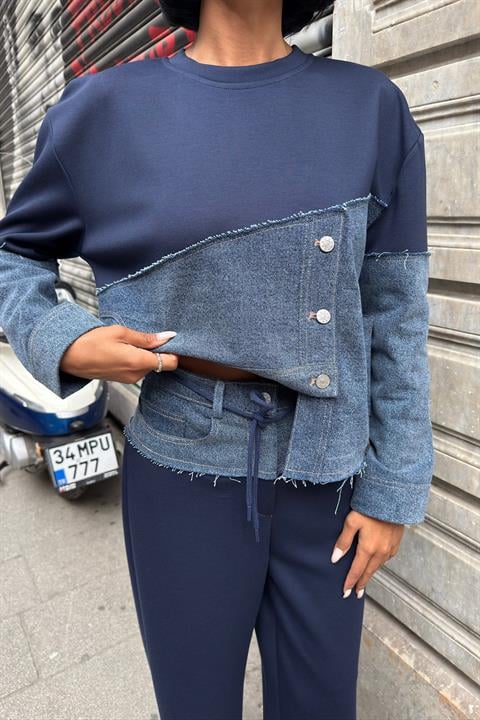 Denim Garnili Asimetrik Modal Takım 10269
