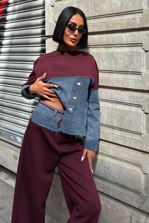 Denim Garnili Asimetrik Modal Takım 10269
