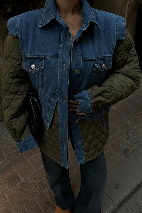 Denim Garnili Kapitone Ceket 7071 HAKİ L