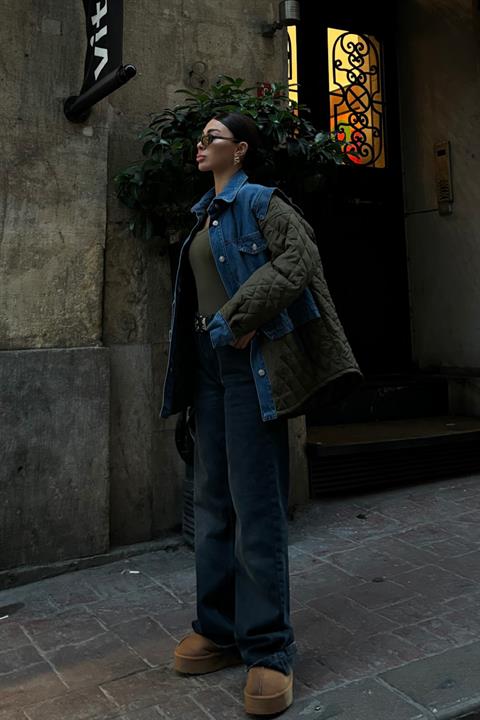 Denim Garnili Kapitone Ceket 7071