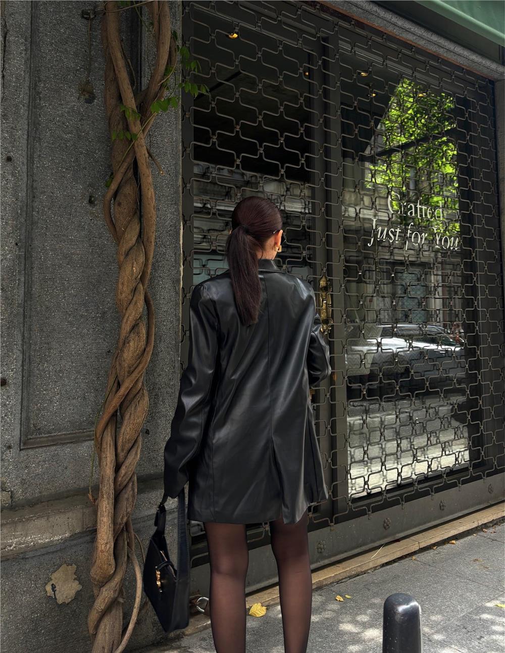 DERİ CEKET - KISA ETEK TAKIM - Siyah