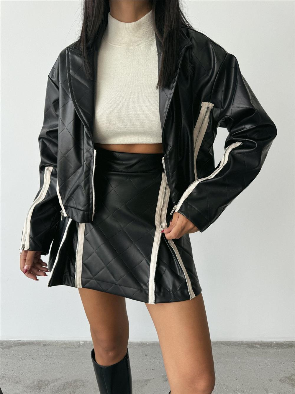 DERİ FERMUAR DETAYLI ETEK - Siyah