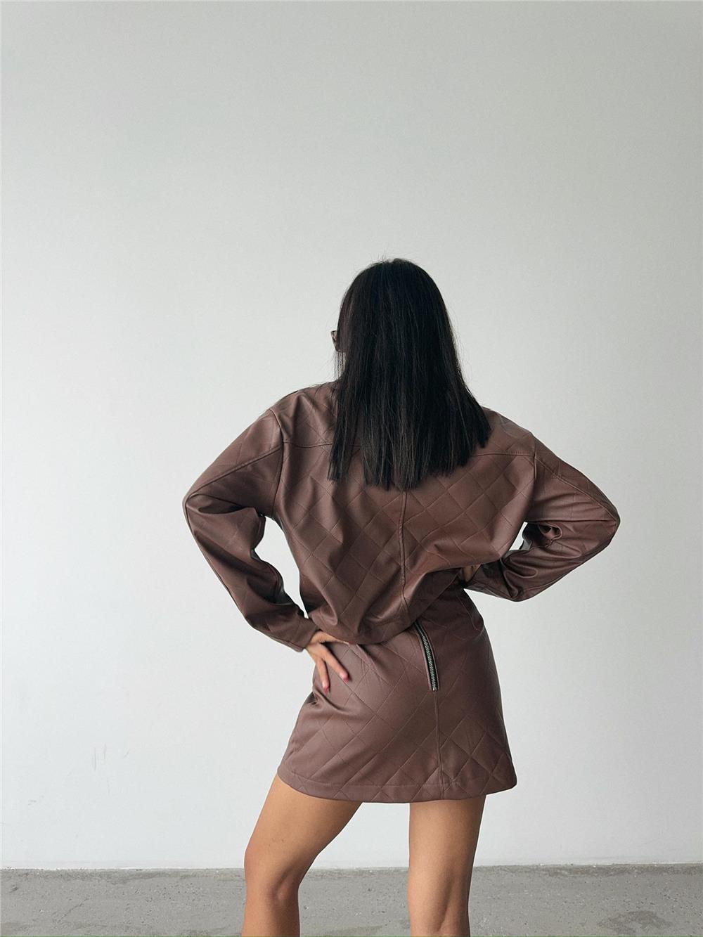 DERİ FERMUAR DETAYLI ETEK - Taba