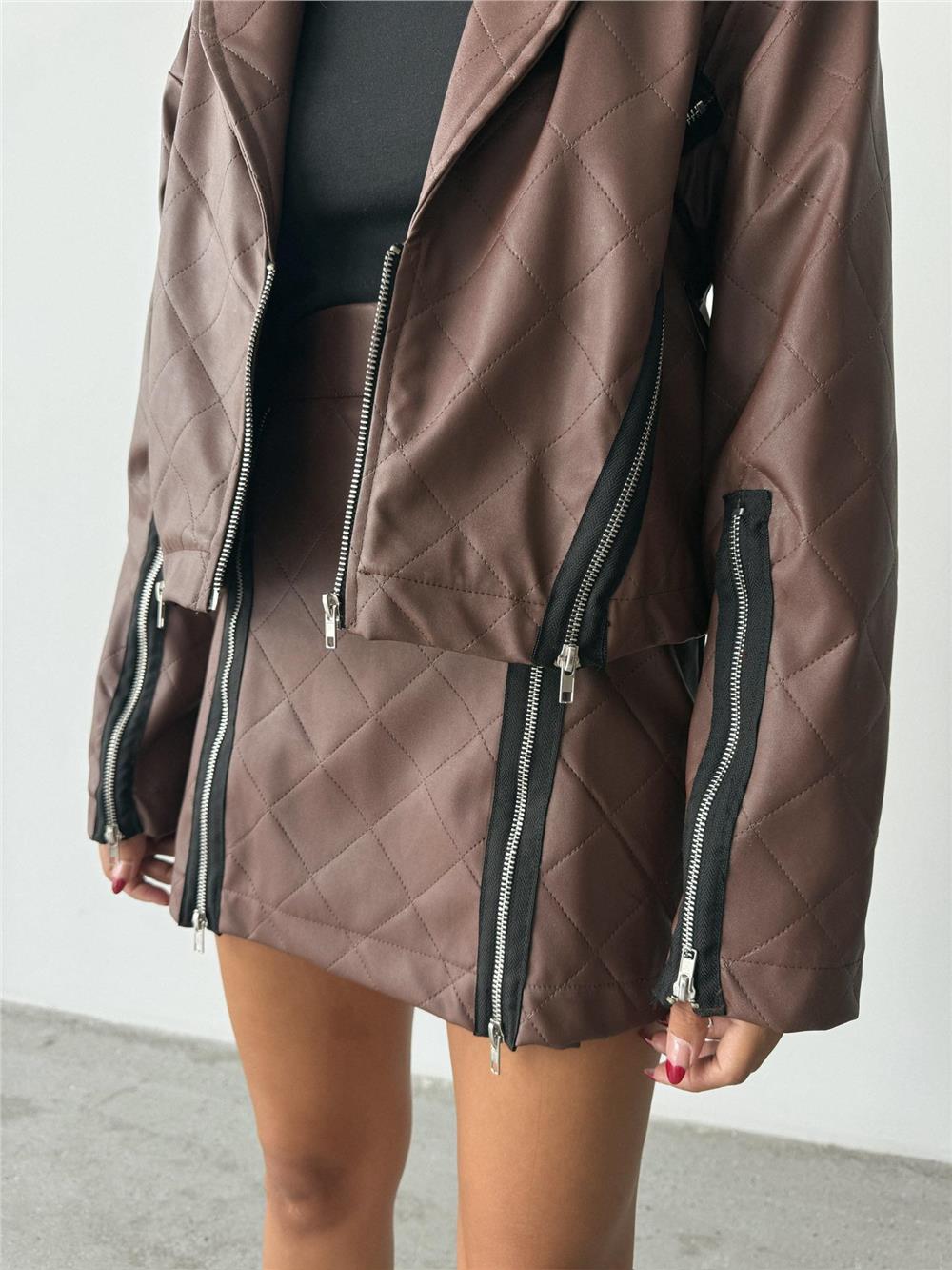 DERİ FERMUAR DETAYLI ETEK - Taba