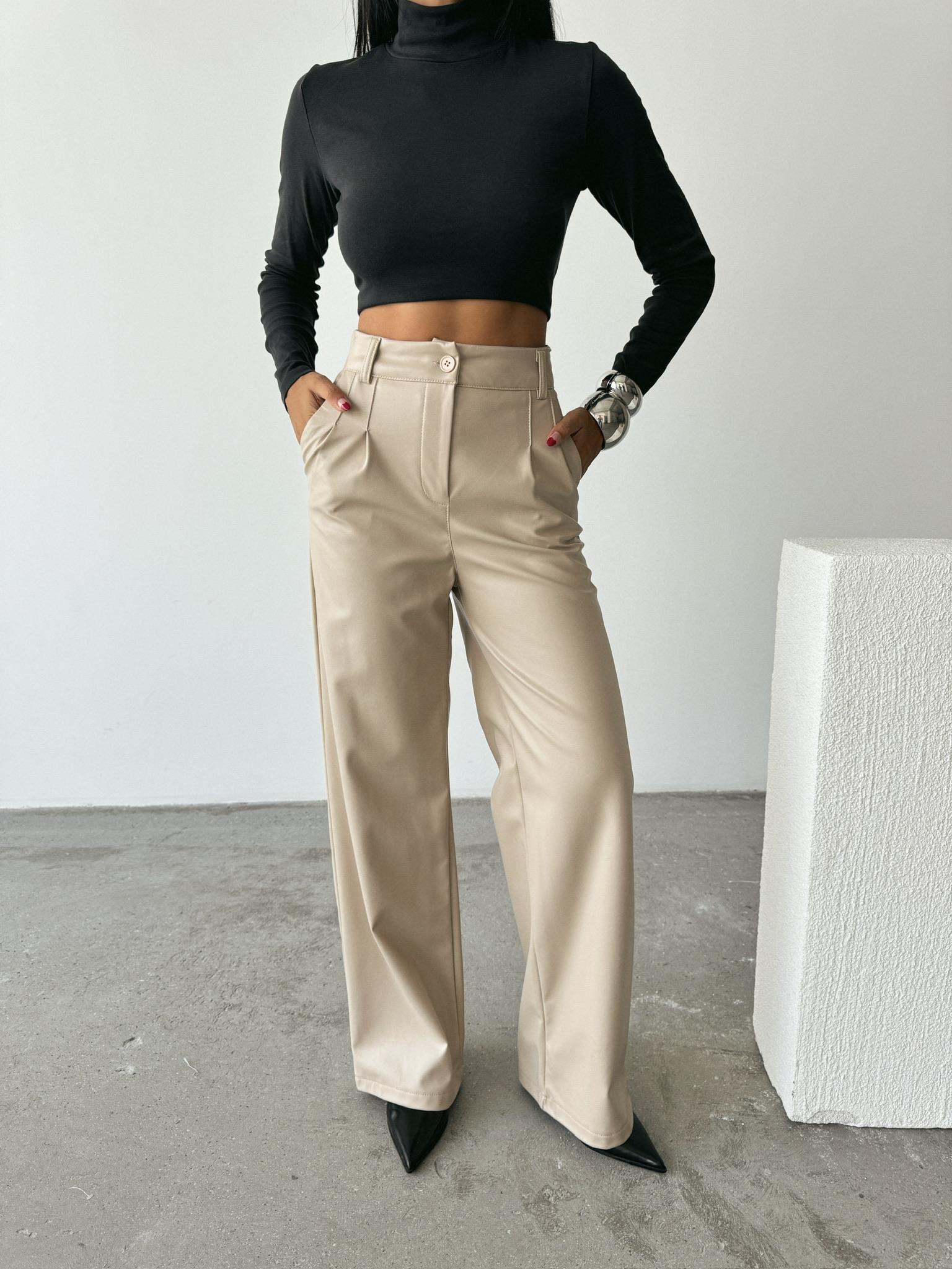 DERİ PALAZZO PANTOLON BORU PAÇA - Taş